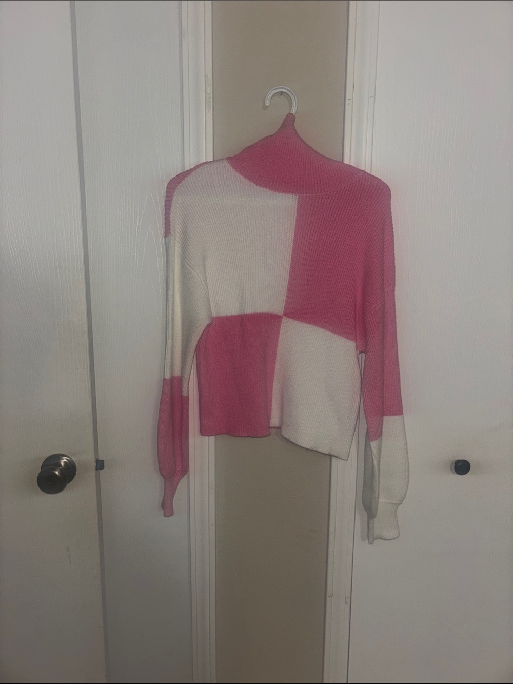 miami Pink and Cream Block Turtleneck Sweater